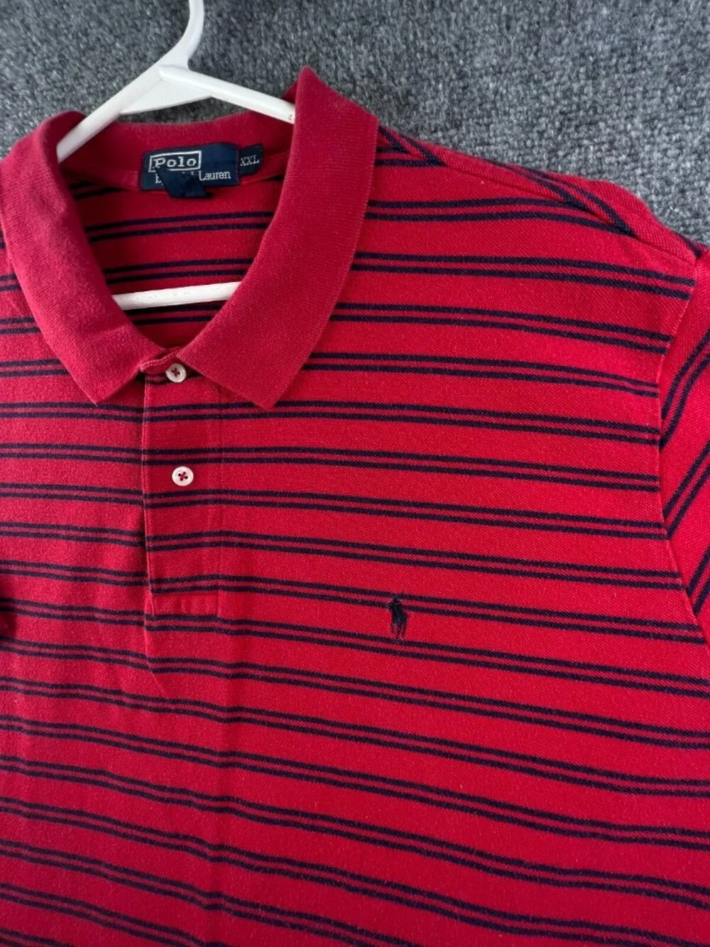 Polo Ralph Lauren Men’s Short Sleeve Polo Shirt USA Red Blue Striped 2XL Adult